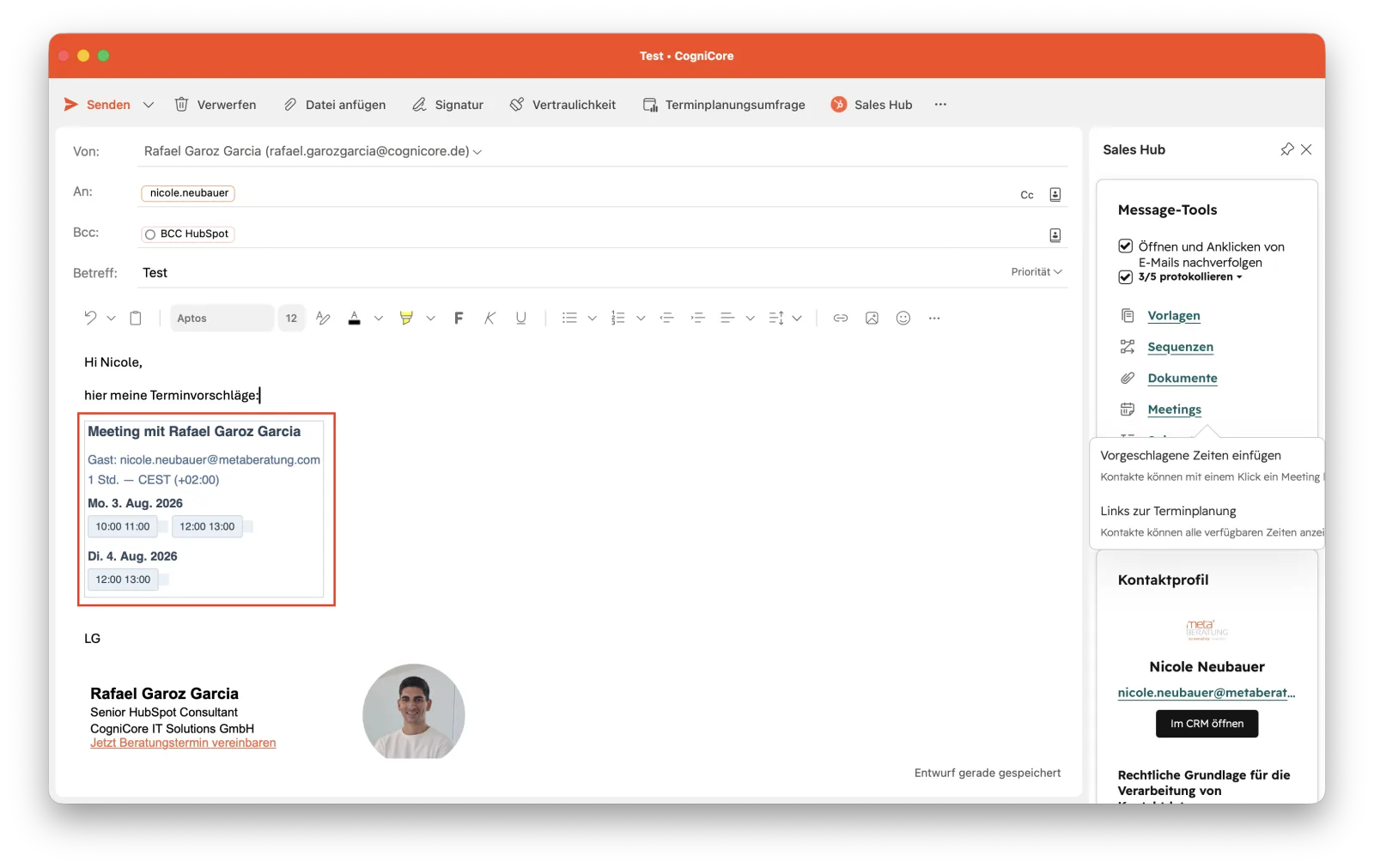 Vorgeschlagene Zeiten, wie sie in der E-Mail beim Empfänger erscheinen